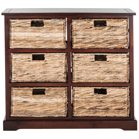 Keenan Storage Chest With Wicker Baskets Cherry Safavieh Target