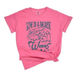 Simply Sage Market Women's Life's A Beach Distressed Short Sleeve Garment Dyed Tee - 1 of 1