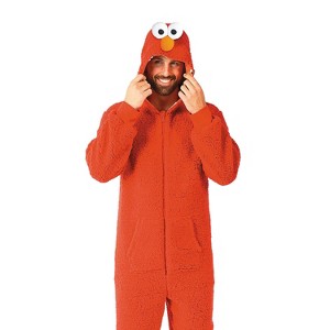 Sesame Street Adult Elmo Hooded Onesie Halloween Costume Jumpsuit - 1 of 2