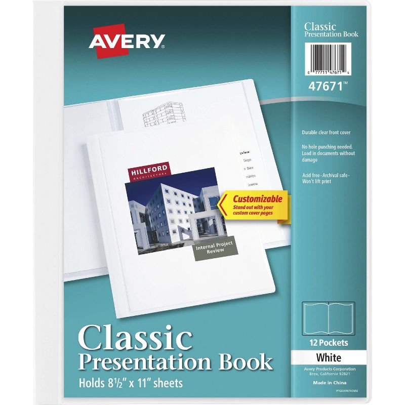 Avery Presentation Book 12 Pockets 8-1/2"x11" White 47671, 1 of 10