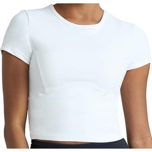 POPSUGAR PS Short Sleeve Athletic Tops for Women - White Light Fitted Feminine Seamed T-shirts for Workout, Gym, Running and Yoga - 1 of 4