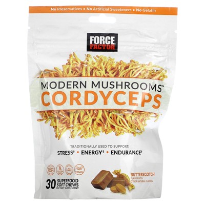FORCE FACTOR Modern Mushrooms Soft Chews, Cordyceps Mushroom Supplement to Support Stress Relief, Energy, and Vitality, Antioxidants Supplement,