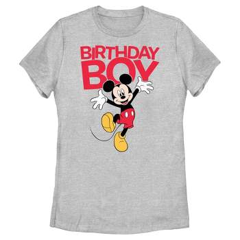 Women's Mickey & Friends Happy Birthday Boy  T-Shirt - Athletic Heather - X Large