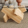 Okak Modern Circular Glass Coffee Table, Small Distinctive Design Tea Table Wood Legs for Living Room Reception Office Farmhouses - 3 of 4