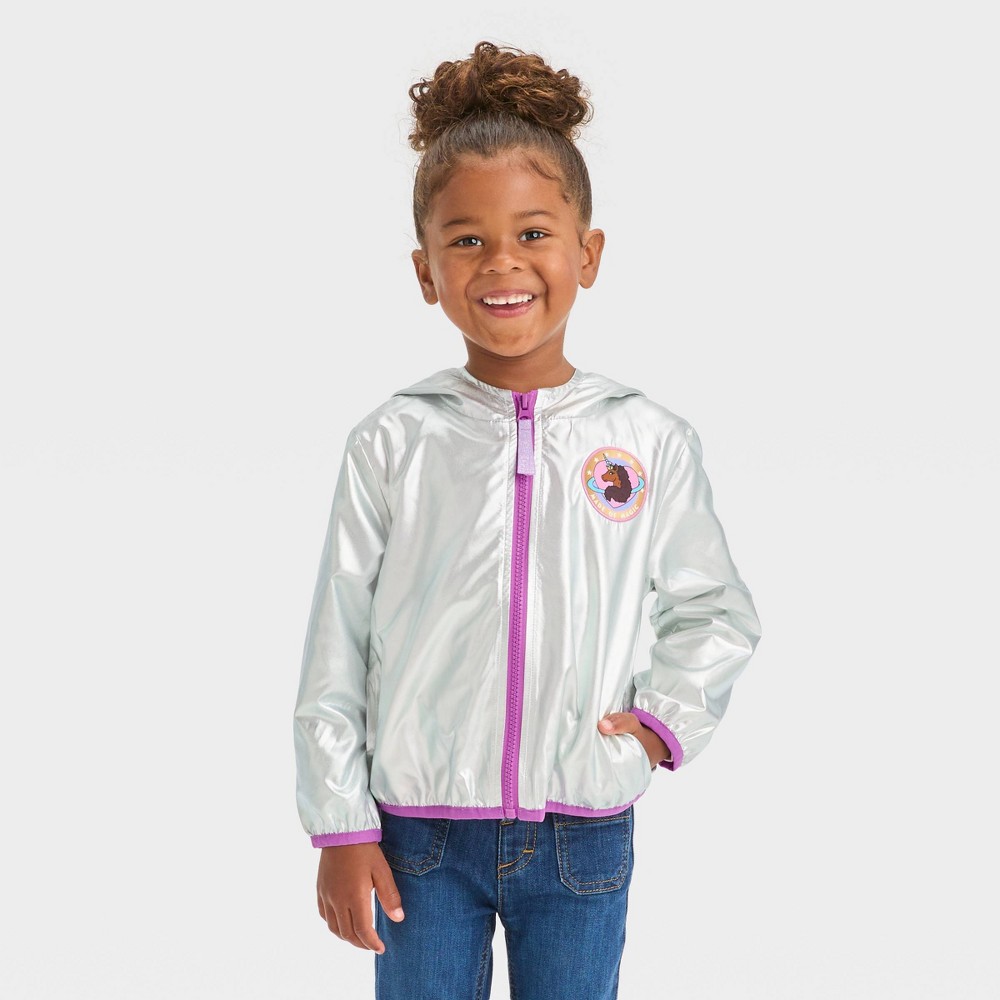 Toddler Girls' Afro Unicorn Cosplay Anorak Jacket - Silver 3T