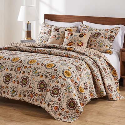 Full Red Cotton Reversible Quilt Set with Decorative Pillows
