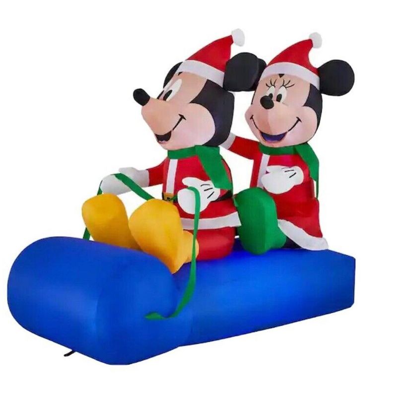 Disney 5 FT Inflatable Mickey and Minnie's Sled Scene Christmas Decoration, 1 of 2