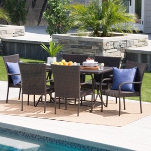 Neva 7pc Wicker Dining Set - Brown - Christopher Knight Home: All-Weather, Iron Frame, No Assembly Required - 1 of 4