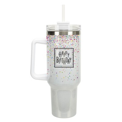 Elanze Designs Happy Birthday Rainbow Confetti 40 oz. Stainless Steel, Large Water Bottle Coffee Mug, Spill & Leak Resistant, Thermal Travel Tumbler