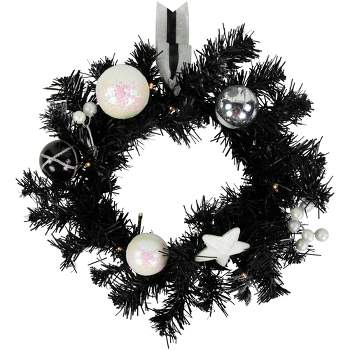 Northlight Pre-Lit Battery Operated Black Pine Christmas Wreath - 16" - Cool White LED Lights