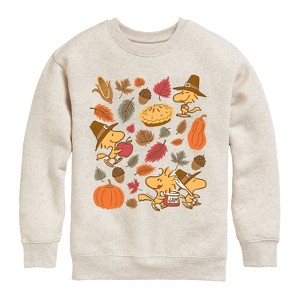 Boys' - Peanuts - Woodstock Thanksgiving Icons Graphic Long Sleeve Fleece Sweatshirt - 1 of 4