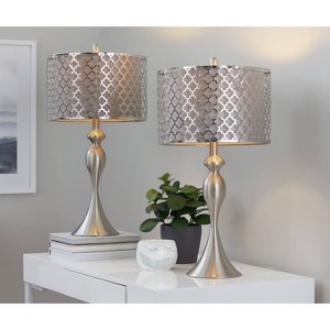 LumiSource (Set of 2) Ashland 27" Contemporary Table Lamps Brushed Nickel with Laser Cut Shade: Metal Body, Linen Shade, UL Listed - 1 of 4
