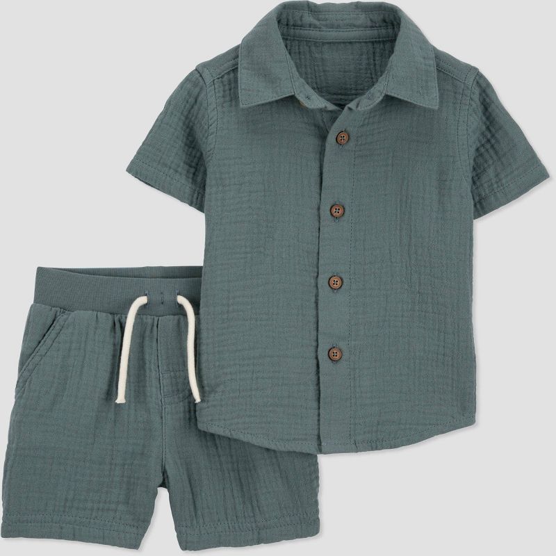 Carter's Just One You® Baby Boys' Striped Top & Bottom Set - Dark Green, 1 of 5