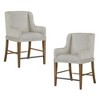 Upholstered Counter Stool Set of 2, Almond Finish with Hickory Veneers, Soft Polyester Fabric, Metal Stretcher, Web Seating Support - 3 of 4