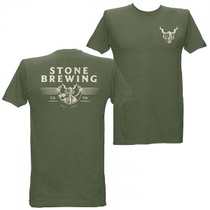 Mens Stone Brewing Logo Military Green Front and Back Print T-Shirt - 1 of 2