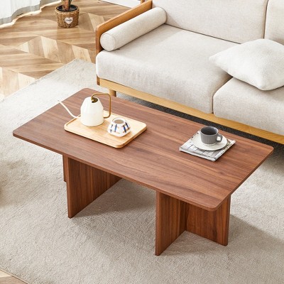 DOMETOUR Modern Wood Coffee Table for Living Room Bedroom Study Room, Minimalist Center Table for Home