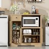 Kitchen Microwave Cabinet with Storage & Drawers, Small Buffet Cabinet with Glass Doors & Adjustable Shelf, Wooden Sideboard - 3 of 4
