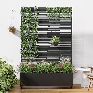 PexFix 72" x 47" Tall Wrought Iron Garden Trellis with Planter Box Black Outdoor Plant Support for Climbing Flowers Vines Patio Yard Decor - 1 of 4