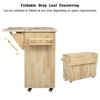 53.2" Kitchen Island with Drop Leaf, Kitchen Island on Wheels With 3 Drawers, Rolling Kitchen Island Table with Towel Rack for Kitchen Brown - 4 of 4