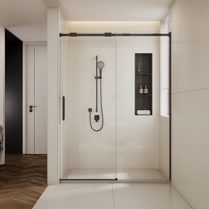 VYNXARIA 56-60"W *74"H Semi-Frame Single Sliding Shower Door,Stainless Steelin Matted black finish,5/16" (8mm) Thick SGCC Tempered Clear Glass - 1 of 4