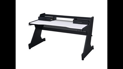 Bigga Dual-Monitor Gaming Desk with Cup Holder and Headset Hook in Black & White