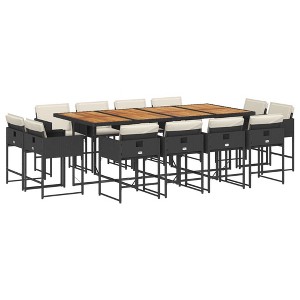 vidaXL 13-Piece Black Patio Dining Set - PE Rattan Furniture with Cushions for Garden, Backyard, Deck - Foldable Chairs, Acacia Wood Table - 1 of 4