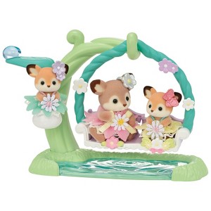 Calico Critters Deer Babies Floral Swing Set, Set of 3 Collectible Doll Figures with Swing Accessory - 1 of 4