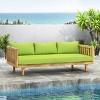 Outdoor Patio 3 Seater Daybed,Waterproof Fabric Upholstered Sofa Bed With Acacia Wood Frame,Indoor Wooden Armrests Sofa Bed-Coolbibila - 3 of 4