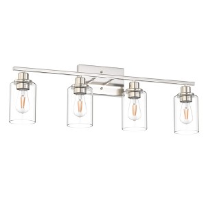 DORESshop Vintage Industrial 4-Light Vanity Light, Brushed Nickel Finish, E26 Base, Non-Integrated, Clear Cylinder Glass Shades, Bulbs Not Included - 1 of 4