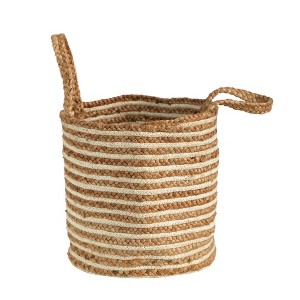 Nearly Natural 14-in Boho Chic Basket Planter Natural Cotton and Jute, Handwoven Stripe with Handles - 1 of 2
