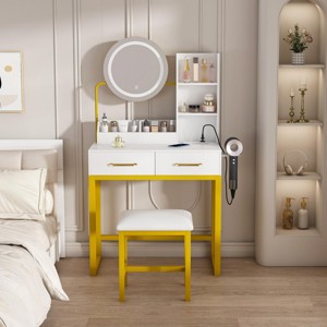 INFURNIC Vanity Tables Makeup Vanity with Storage Drawers and Metal Legs for Bedrooms and Dressing Rooms, White, 31.5"*15.75"*52.36" - 1 of 4