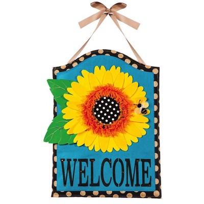 Evergreen Sunflower Welcome Burlap Door Decor