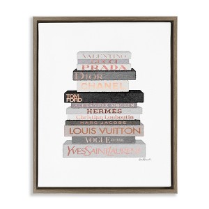 Stupell Industries Grey & Peach Bookstack Floating Frame Canvas Art - 1 of 4