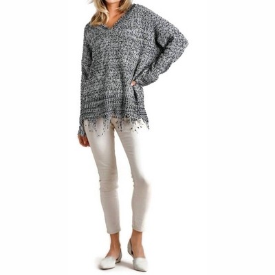 Women's Frayed Knit Pullover Sweater - umgee
