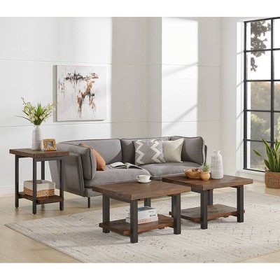 Pomona Rustic Natural Solid Pine and Metal 2-Tier End Table