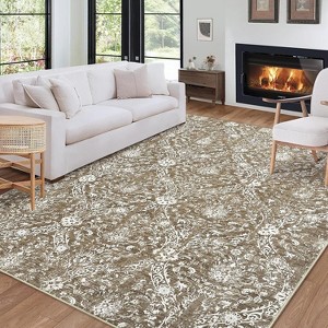Farmhouse Floral Area Rug – Washable, Low Pile, Non-Slip, Stain-Resistant Carpet for Bedroom or Living Room - 1 of 4