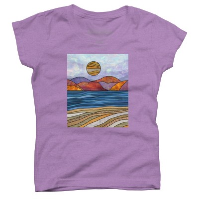 Girl's Design By Humans Beach Landscape Stain Glass By Maryedenoa T-Shirt