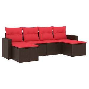 vidaXL 6 Piece Patio Sofa Set with Cushions Brown Poly Rattan - 1 of 4