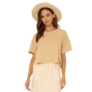 Slickblue Women's Taupe Mineral Washed Howdy Graphic T-shirt with Short Sleeves, Relaxed Fit, Size S-L - 1 of 4