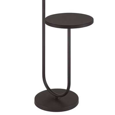 Bronze Metal Floor Lamp with White Fabric Drum Shade and Tray Table