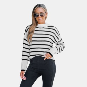 Women's Striped Turtleneck Drop Sleeve Sweater -Cupshe - 1 of 4