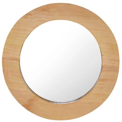 vidaXL Handcrafted Round Wall Mirror – 15.7" – Rustic Teak Wood & Glass – Retro Style, Natural Finish – Farmhouse Bathroom Wall-Mounted Dresser Décor