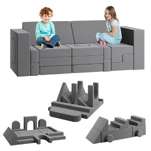 Kids Couch for Building Fort Toy,22pcs DIY Toddler Sofa,Velvet Toddler Futon Sofa Bed for Playroom, Bedroom,Grey - 1 of 4