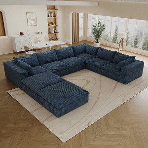 MAYEERTY 157.6" Cloud Sofa Blue - 157.6", Corduroy, Double-Layer, No Assembly, DIY for Spacious Room - 1 of 4