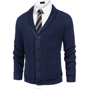 COOFANDY Men's Shawl Collar Cardigan Sweater Slim Fit Cable Knit Button up Sweater with Pockets - 1 of 4