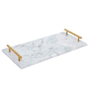 Rectangle Marble Serving Tray, Jewelry Trinket Tray, Perfume Tray, Bathroom Toilet Vanity Tray with Handle (White 15"x7.5"x0.4")