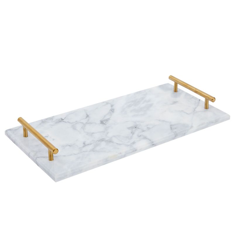 Rectangle Marble Serving Tray, Jewelry Trinket Tray, Perfume Tray, Bathroom Toilet Vanity Tray with Handle (White 15"x7.5"x0.4"), 1 of 10