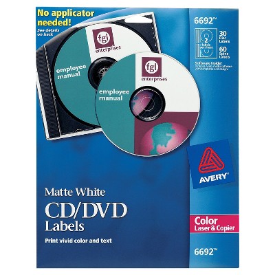 Avery Laser CD Labels Matte White 30/Pack 6692