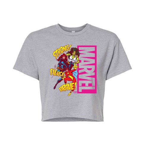 Women s Marvel Super Hero Women Sound Effects Cropped Graphic T shirt Target