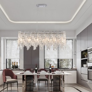 DOMETOUR 35' Chrome Oval Crystal Chandelier, Modern Ceiling Light Fixture for Dining Room, Living Room, Foyer - 1 of 4